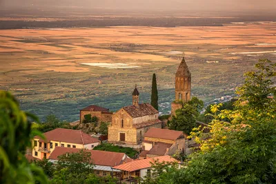 Weinreise Georgien: Ein goldener Schimmer liegt im Herbst, zur Zeit der Ernte über der Weinregion Kachetien