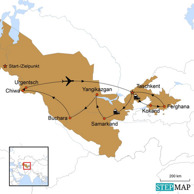Usbekistan Rundreise, Auf den Pfaden der großen Karawanen, Karte